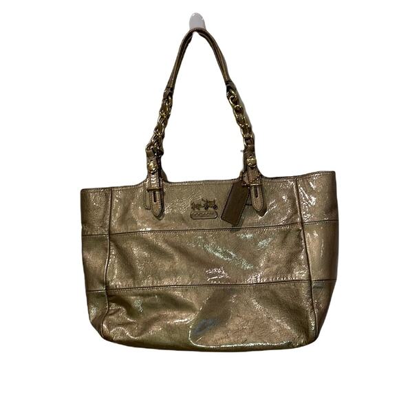 Coach metallic patent leather gold shoulder Bag Tribeca Preowned - Picture 1 of 7